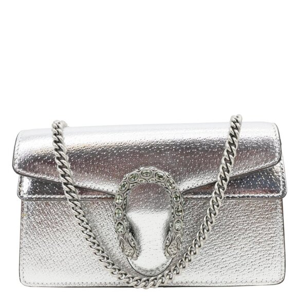 Gucci Handbags - Gucci  Dionysus Super Mini Metallic Leather Crossbody Bag Silver 476432